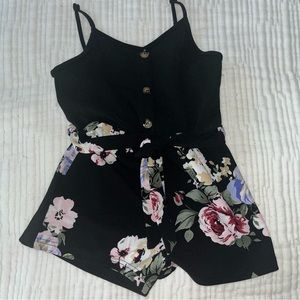 SHEIN girls 10 black dressy belted romper